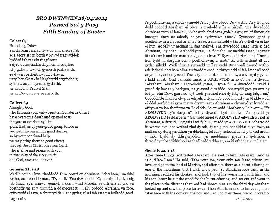 Darlleniadau'r Cymun Syml  |  Simple Eucharist Readings