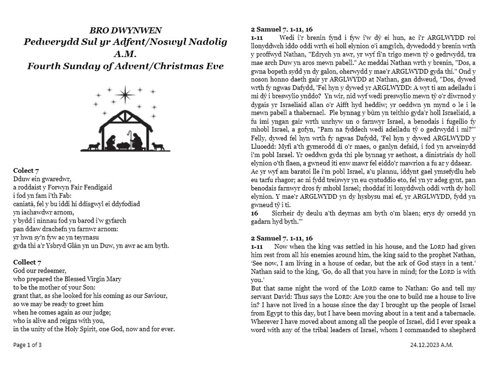 Darlleniadau Noswyl Nadolig (Bore)  |  Christmas Eve Readings (Morning)