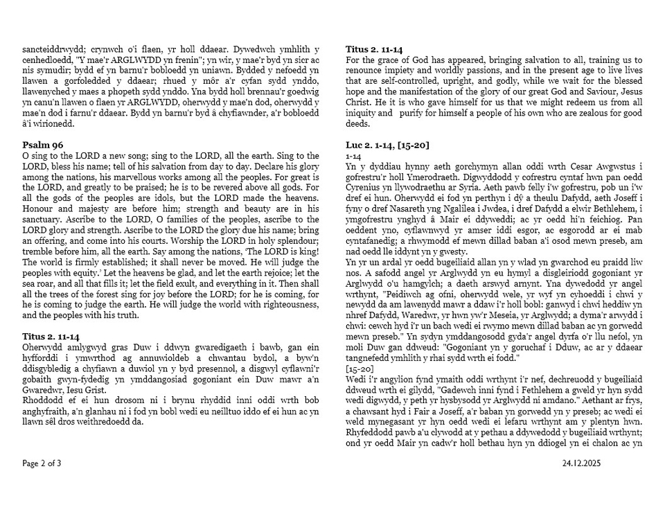 Darlleniadau Noswyl Nadolig   |  Christmas Eve Readings  | Page 2