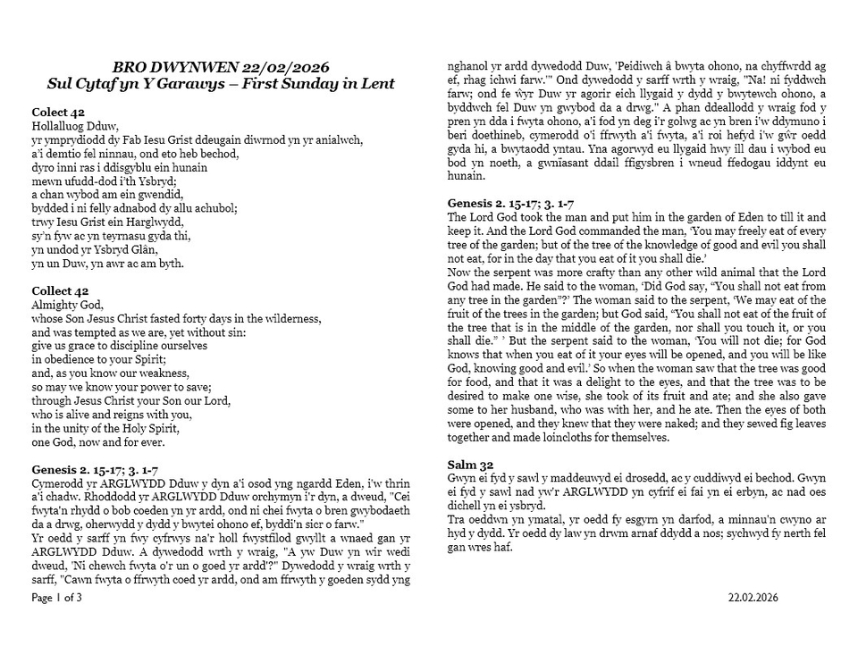 Darlleniadau'r wythnos  |  This week's readings