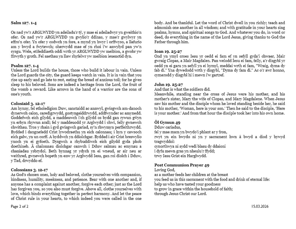 Darlleniadau'r wythnos  |  This week's readings