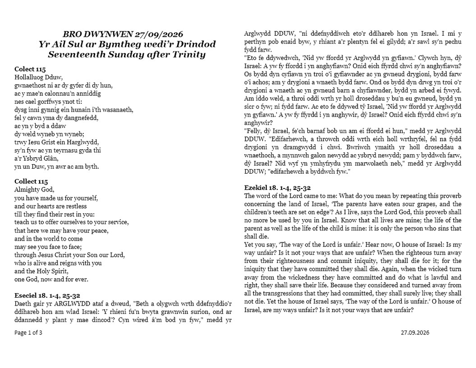 Darlleniadau'r wythnos  |  This week's readings