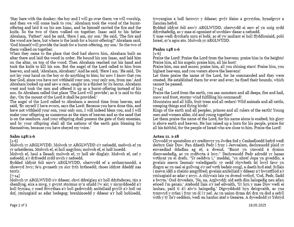 Darlleniadau'r wythnos  |  This week's readings