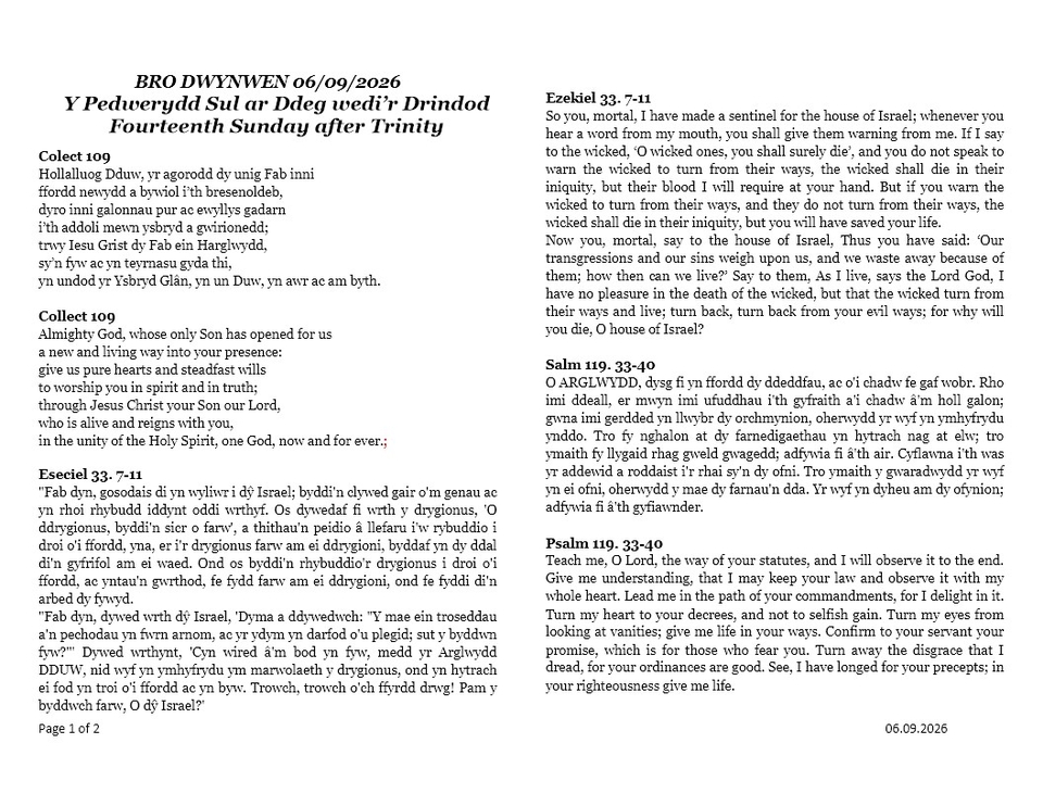 Darlleniadau'r wythnos  |  This week's readings