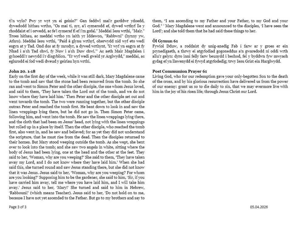 Dydd Iau Cablyd - Maudy Thursday