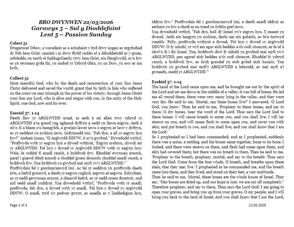 Darlleniadau'r wythnos  |  This week's readings