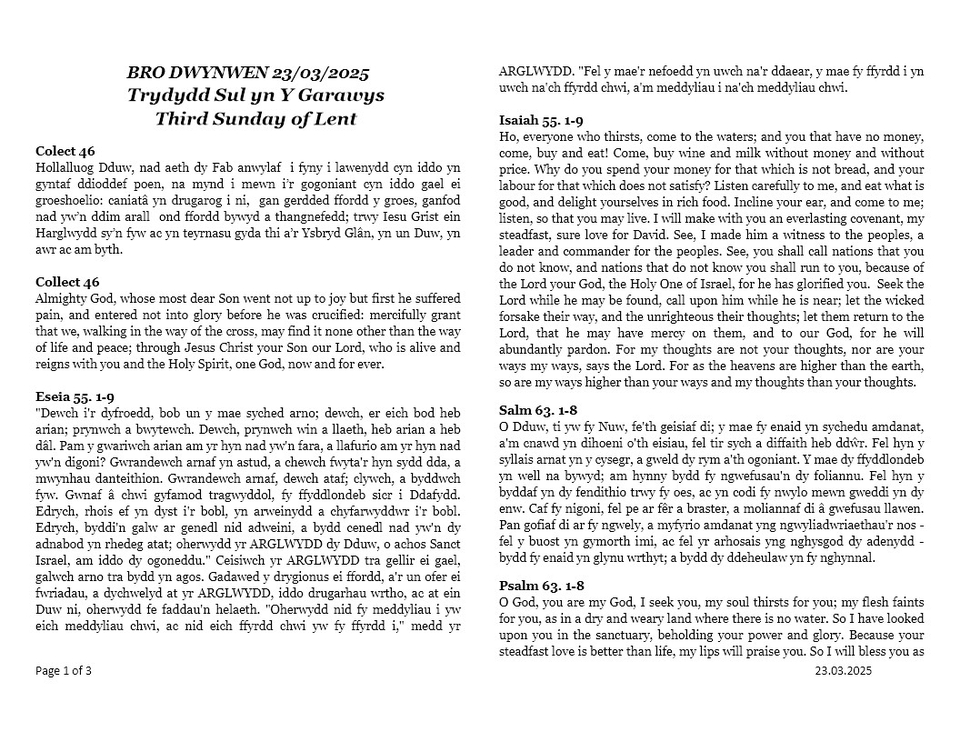 Darlleniadau'r wythnos  |  This week's readings