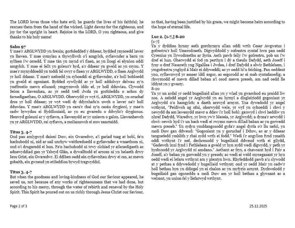 Darlleniadau Dydd Nadolig  |  Christmas Day Readings  Page 2
