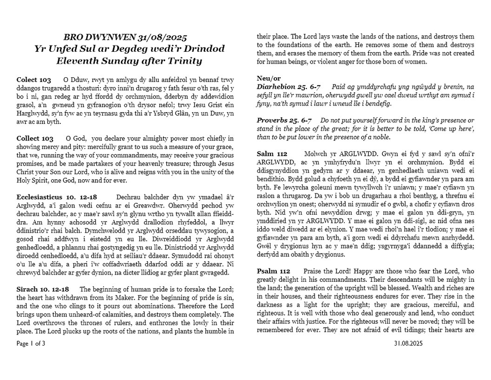 Darlleniadau'r wythnos  |  This week's readings