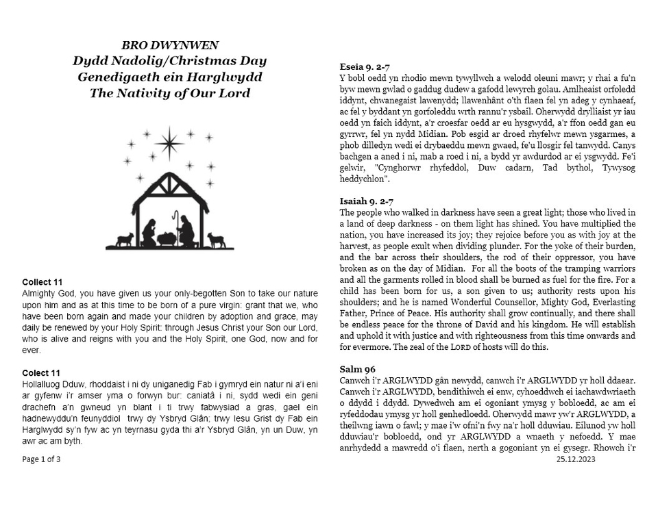 Darlleniadau Dydd Nadolig  |  Christmas Day Readings  Page 1