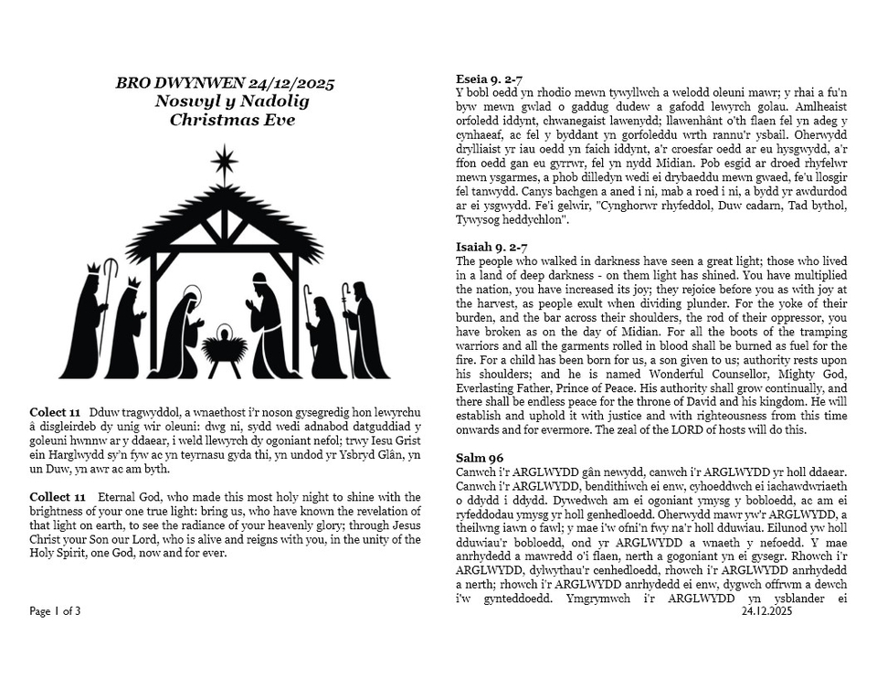 Darlleniadau Noswyl Nadolig  |  Christmas Eve Readings