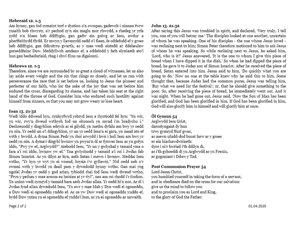 Darlleniadau Dydd Mercher  |  Wednesday of Holy Week Readings