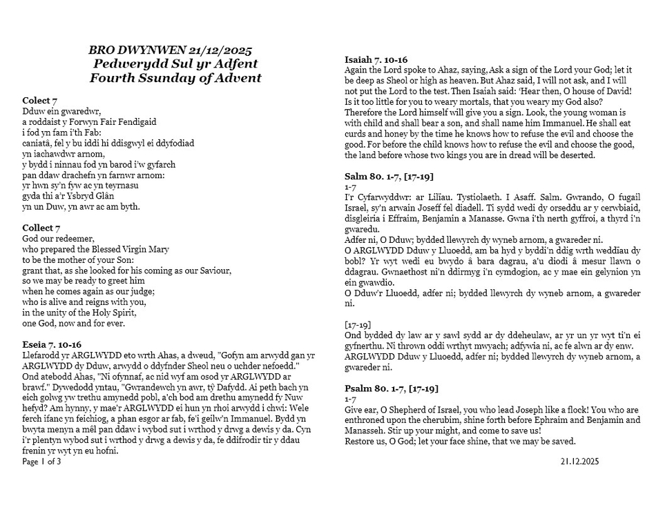 Darlleniadau'r wythnos  |  This week's readings