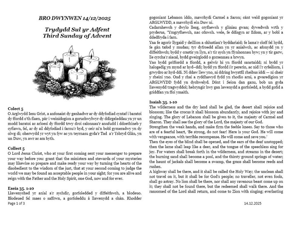 Darlleniadau'r wythnos  |  This week's readings