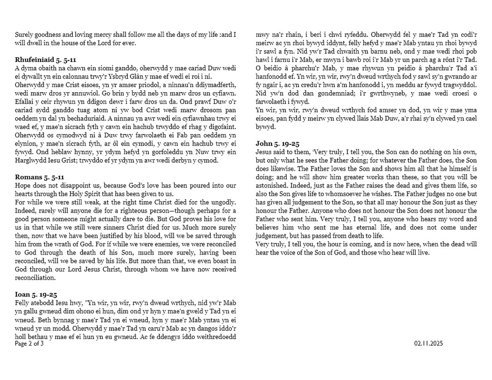 Darlleniadau'r wythnos  |  This week's readings