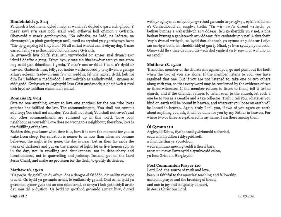 Darlleniadau'r wythnos  |  This week's readings