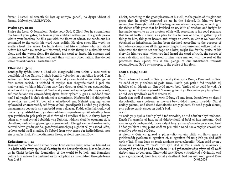 Darlleniadau'r wythnos  |  This week's readings