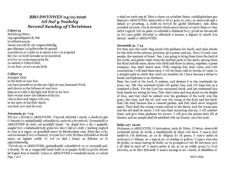 Darlleniadau'r wythnos  |  This week's readings