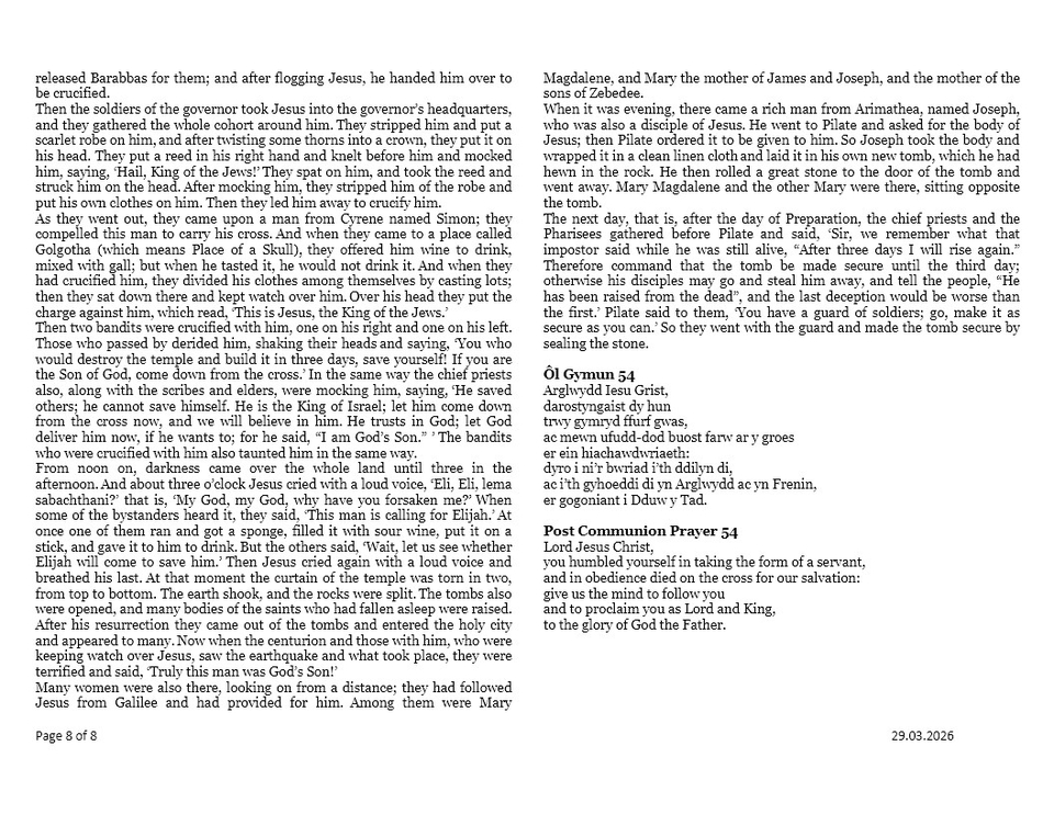 Darlleniadau Sul y Blodau  |  Palm Sunday Readings