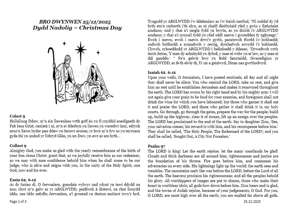 Darlleniadau Dydd Nadolig  |  Christmas Day Readings  Page 1