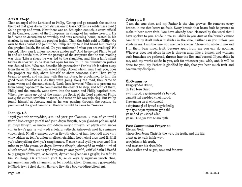 Darlleniadau'r Cymun Syml  |  Simple Eucharist Readings