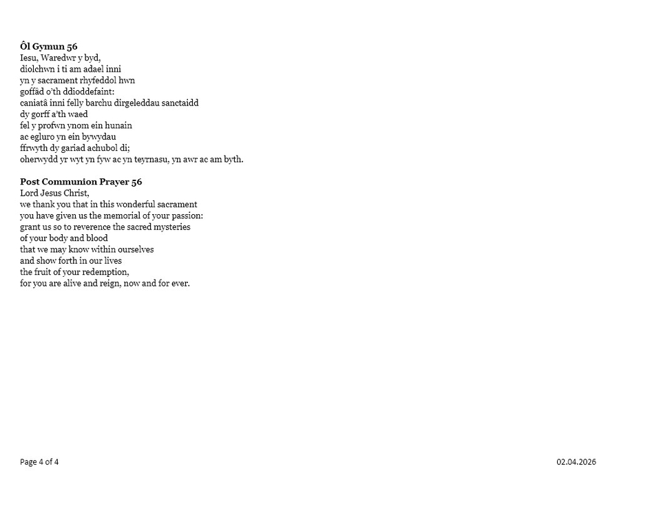 Dydd Iau Cablyd - Maudy Thursday