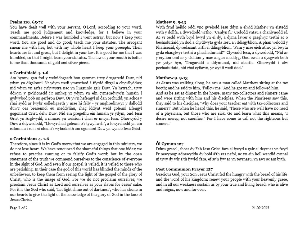 Darlleniadau'r wythnos  |  This week's readings